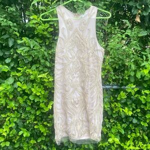 Beaded lace like nude/blush mini dress